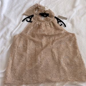 J.Crew champagne lace sparkly tie-neck halter top NWT